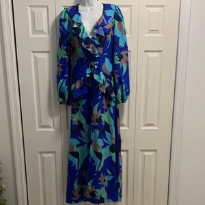 Fashion Nova Blue and Green Patterned Dress